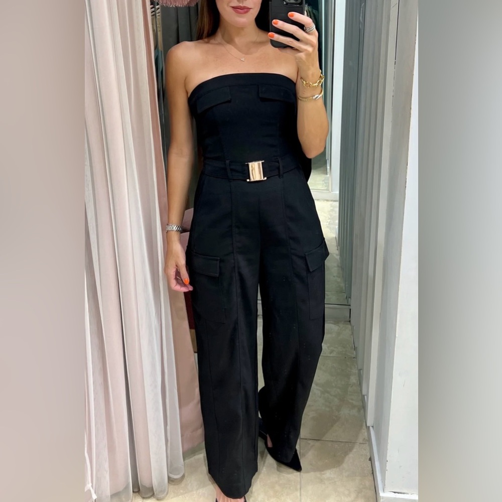 ZARA - Black High-Waist Cargo Jumpsuit with Belt
